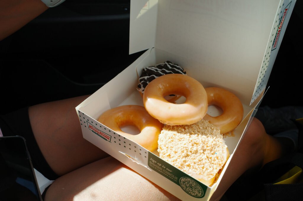 Picture of a box of Krispy Kreme donuts